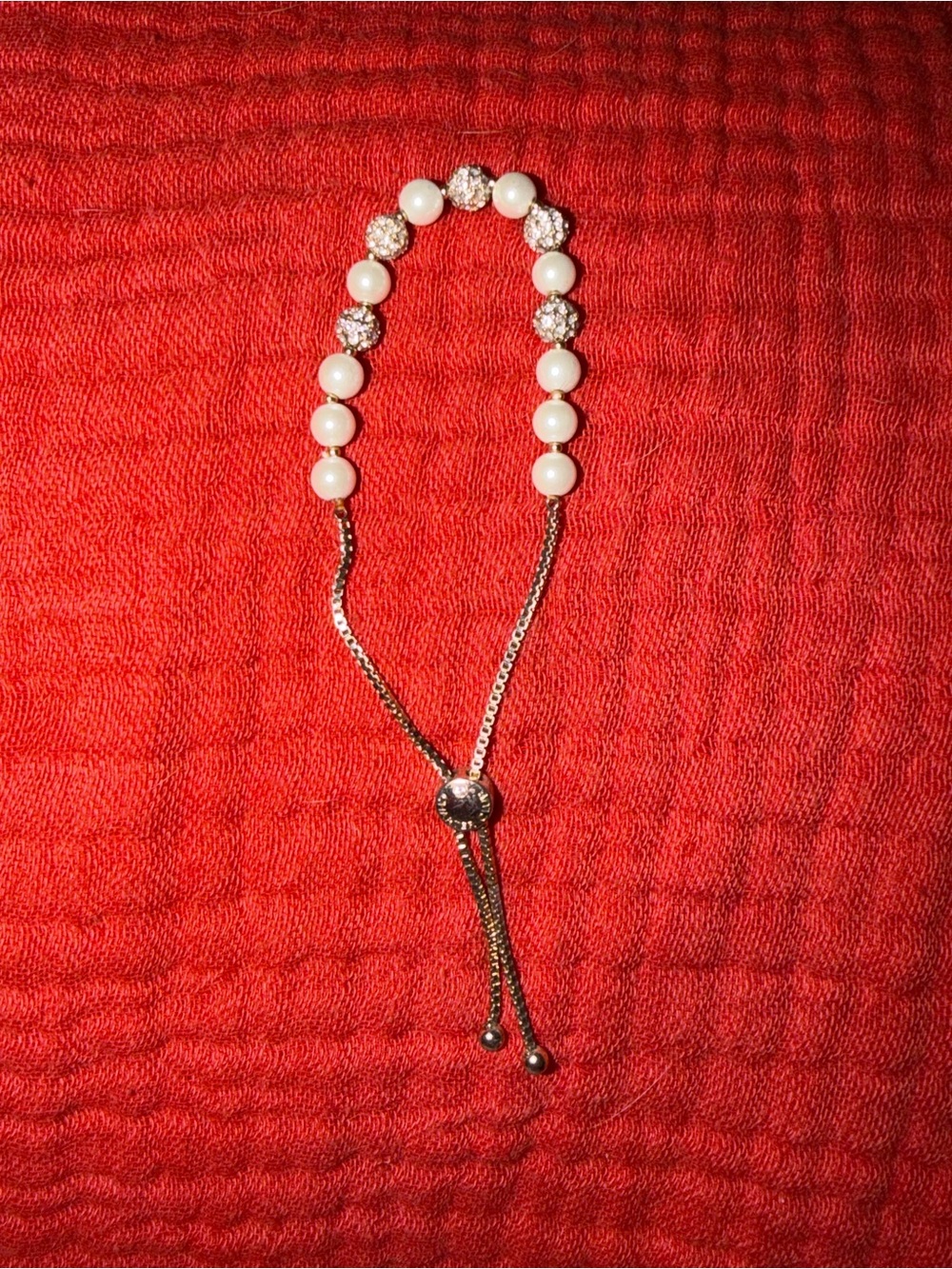 Charter Club White Pearl and Crystal Slider Bracelet
